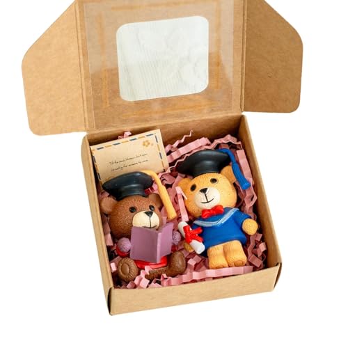 Pequeño Oso Graduado,2 Piezas Figura Animal con Sombrero de Graduado | Ornamento De Oficina Oso - para Estudiantes de Kindergarten la Escuela secundaria de la Universidad de estante de la Mesa