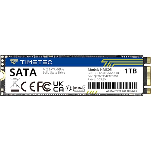 Timetec 1TB SSD 3D NAND SATA III 6Gb/s M.2 2280 NGFF 512TBW �ǂݎ�葬�x �ő�550MB/�b SLC �L���b�V���p�t�H�[�}���X���� �����\���b�h�X�e�[�g�h���C�u PC �R���s���[�^�[ �m�[�g�p�\�R