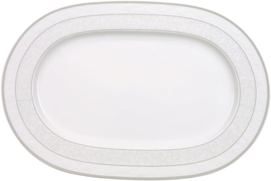 Villeroy & Boch Gray Pearl, Elegant Platter with Decoration Maofof High Quality Premium Bone Porcelain, 35 cm