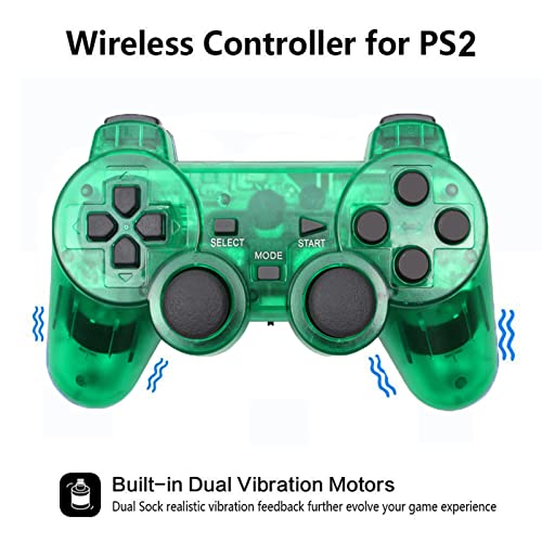 Wireless Controller for PS2,Built-in Dual Vibration 2.4G Gamepad Joystick Compatible for Playstation 2,with Wireless Receivers (Clear Blue and Clear Green) - Thumbnail 3
