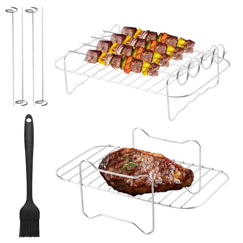 Accesorios Freidora de Aire, 2 Piezas Rejilla Air Fryer de Acero Inoxidable con 4 Varillas de Parrilla y 1 Cepillo de Aceite para Ninja Foodi AF300EU AF400EU Airfryer accesorios rejilla