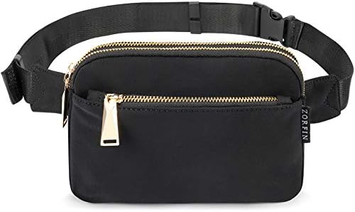 ZORFIN Fanny Packs for Women Men, Black Crossbody Fanny Pack, Belt Bag with Adjustable Strap, Fashion Waist Pack for Outdoors/Workout/Traveling/Casual/Running/Hiking/Cycling (Black)