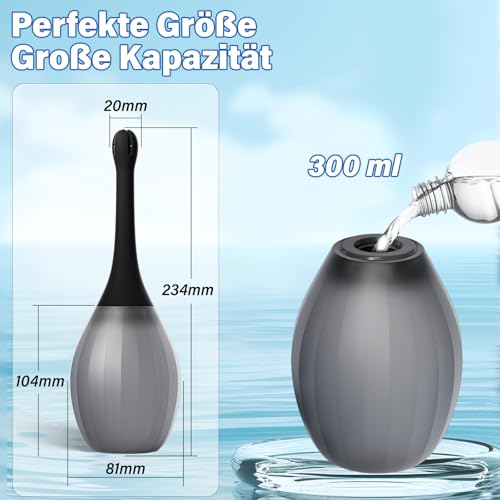 Analdusche für Analverkehr Klistier Einlaufgerät Darmreinigung - 300ML Silikon Analdusche für Mann mit Biegbarer Einlauf Duschdüse Anti-Rückfluss Irrigator Klistier zur Darmspülung, Schwarz
