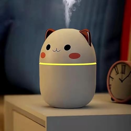 Umidificador de Ar Gatinho Difusor Aromatizador USB Portátil com 7 Luzes LED Coloridas (Branco)