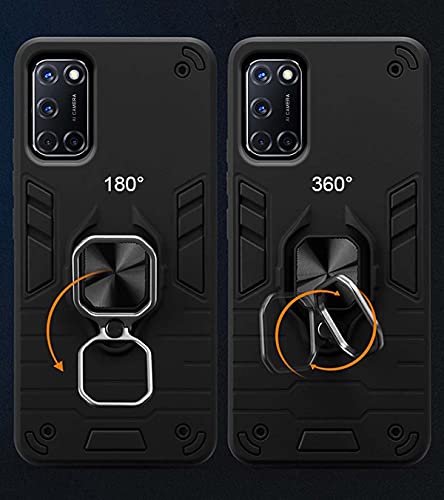 Image of Pikkme D5 Tough Armor Bumper Back Cover Case for Oppo A52 |Ring Holder & Kickstand in-Built (Black)