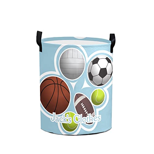 Ball Sport Personalized Freestanding Laundry Hamper, Custom Waterproof Collapsible Drawstring Basket Storage Bins with Handle for Clothes
