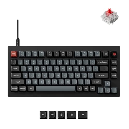 Keychron V1 8K 75%�L�����J�j�J���L�[�{�[�h �m�u�t�� QMK/VIA �v���O�����\ Keychron Super Red Switch�Ńz�b�g�X���b�v�\ �|�[�����O���[�g 8000Hz Mac Windows Linux�pRGB�o�b�N