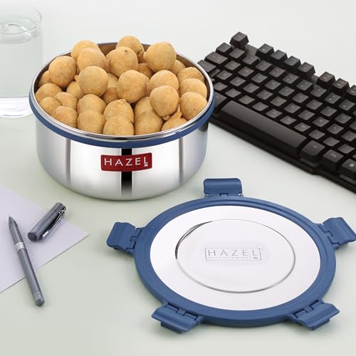 Image of HAZEL Stainless Steel Kachori Ladoo Snack Storage Container, 1950 Ml, Airtight Dabba, Silver