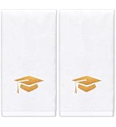 FYSUIMU 2Pcs Graduation Hand Towels Cotton Embroidered Bathroom Towel Gold Diploma Cap Absorbent ...