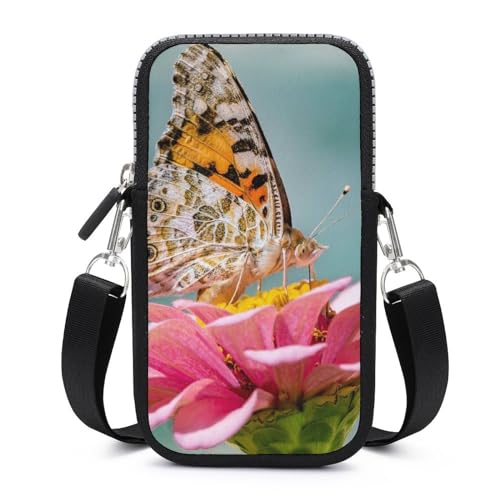 Pochette téléphone fleur de papillon sac bandoulière pour ranger mobile et cartes facilement
