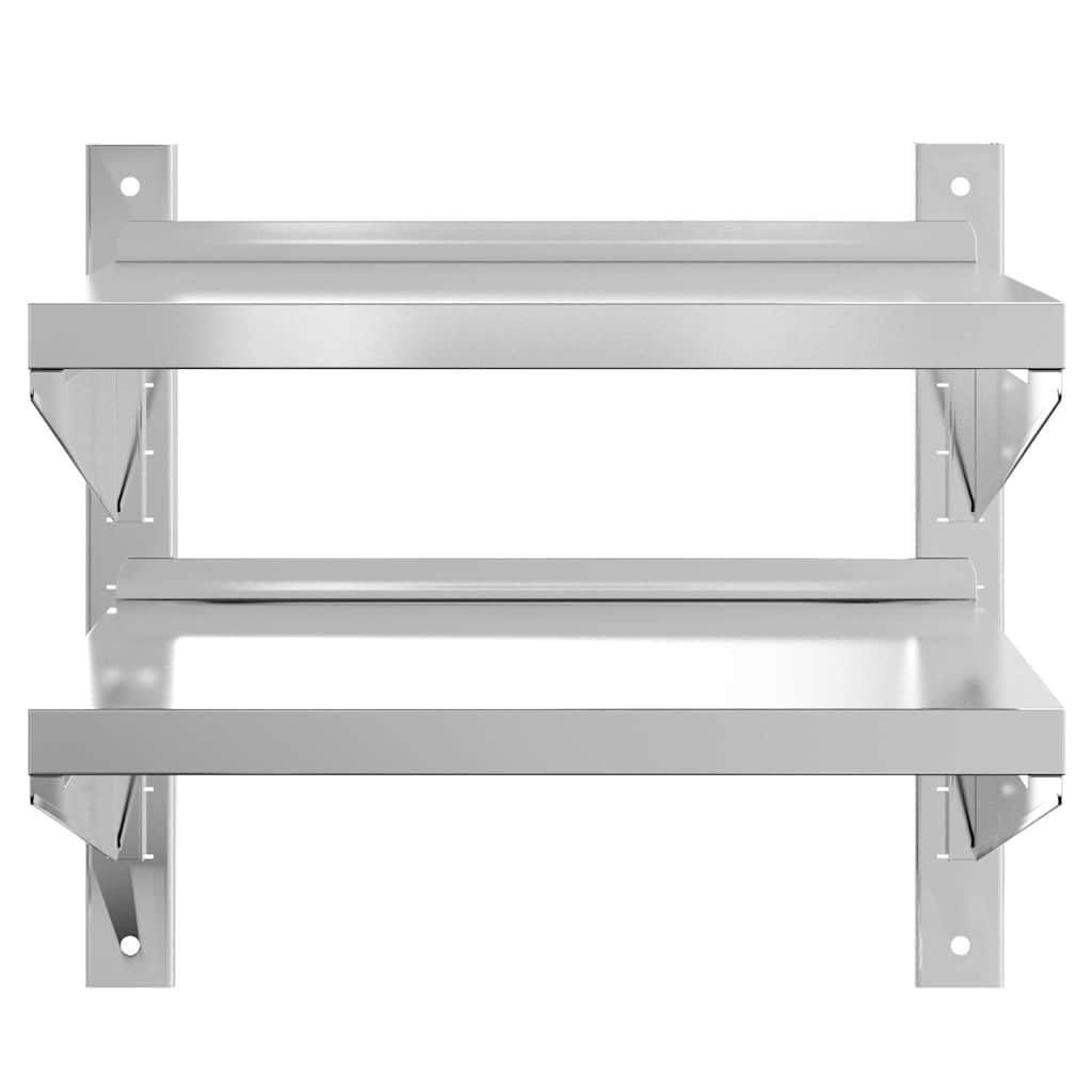 2 estantes de pared 50 x 40 x 48 cm plata acero inoxidable 0,6 mm con borde y soportes, moderno estante de pared para cocina, baño, salón para ahorrar espacio