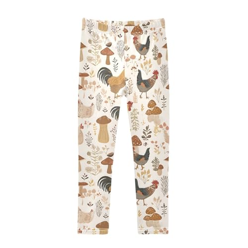 Rooster Mushroom Girls Leggings Ultra Soft Compression Yoga Gym Pants for Kids 4-10T