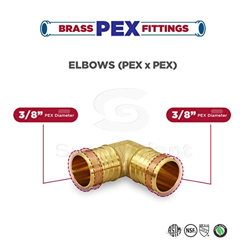 Supply Giant Qymo0038-10 X Pex 90 Degree Elbow Barb Pipe Fitting 3/8" Brass (Pack Of 10), 3/8 Inch #TOP4