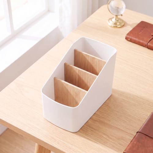 Ulawellor Organiseur de Bureau 4 Compartiments Plastique Bambou Blanc – vue 2