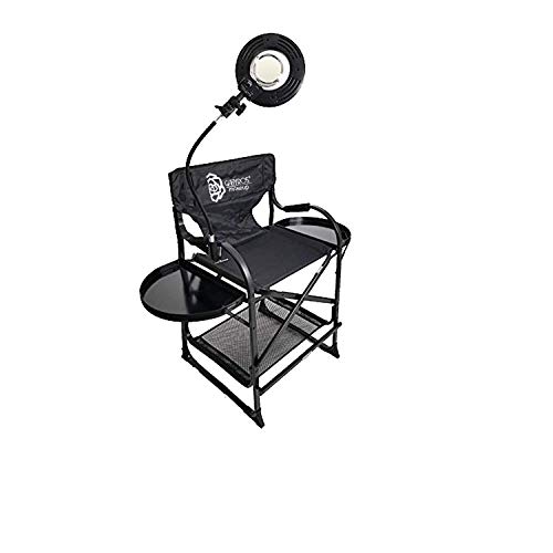 GabyRos Makeup Chair by TuscanyPro - Portable Chair with Mini Ring LED Light - Perfect for Makeup, Hair Stylist, Salon with Adjustable Heights - Carry Bag Included