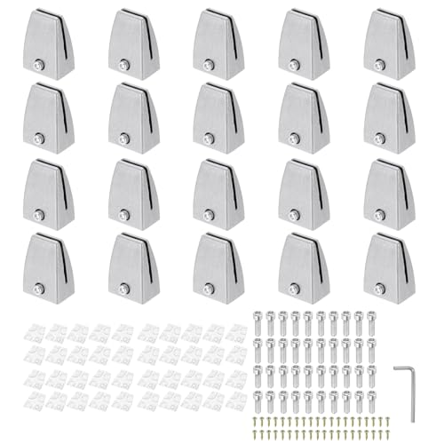 PATIKIL 20 Pcs Office Desk Partition Support Bracket, Aluminum Alloy Sneeze Guard Support Clamps Desktop Divider Clips for Offices Stores Counter Privacy Panel, Silver
