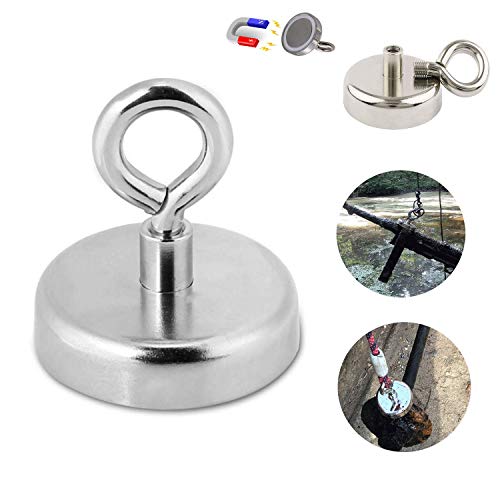 UniM Crochets magnétiques Support de récupération puissant en néodyme avec boulon à oeil, 178LBS / 81KG, diamètre 1,89 pouce (48 mm), idéal pour la récupération en mer, idéal pour la récupération