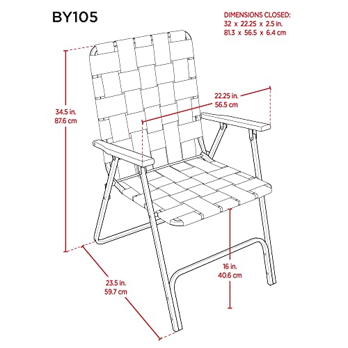 Garden Elements Folding Patio & Lawn Chairs – Steel Frame with Blue Woven Fabric and Wooden Armrests, Comfortable Full-Size Outdoor Chairs for Backyard, Camping, or Events (Pack of 2)