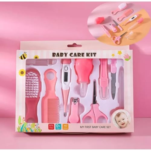 Kit Higiene Bebê Menina Cuidados Essenciais Rosa 10 Peças Lixa de Unha Cortador de Unha Escova de Ca