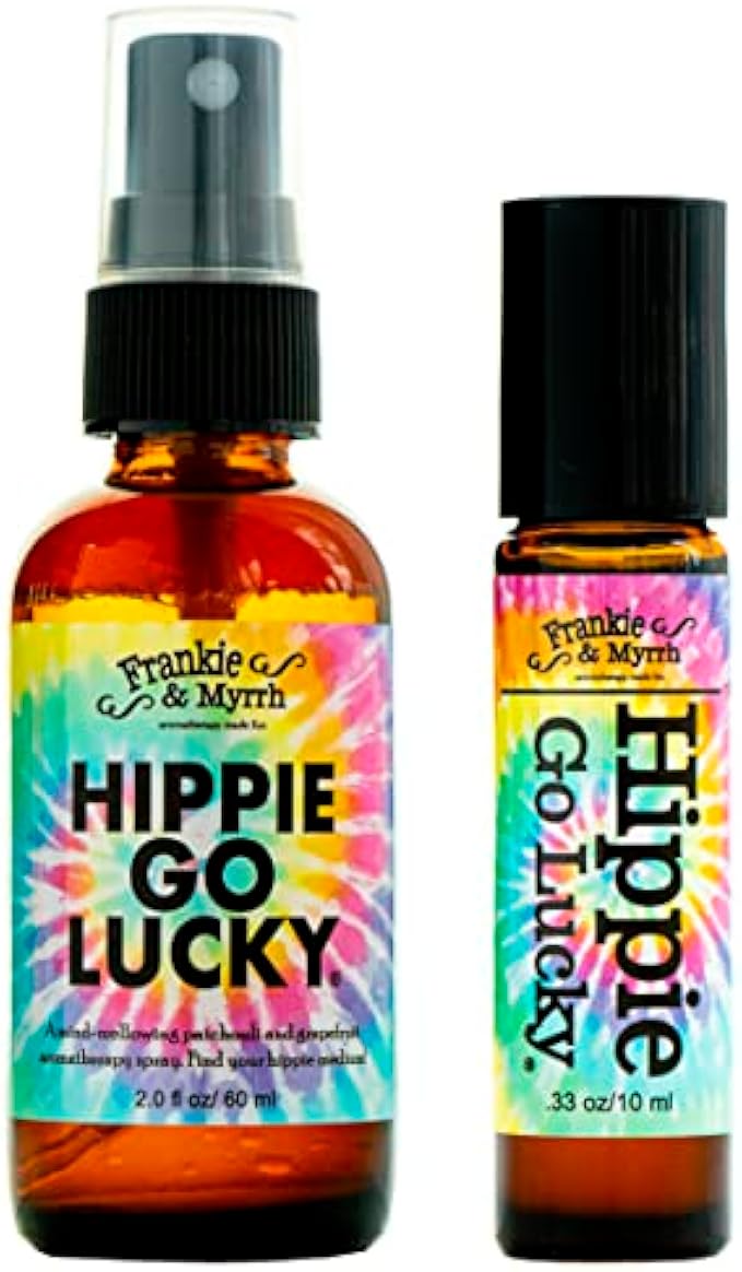 Hippie Go Lucky 2 Pack | Patchouli Roll-on and Spray Perfume/Cologne | Natural Patchouli and Grapefruit Aromatherapy Combo Pack for Relaxation, Meditation, and Positive Vibes