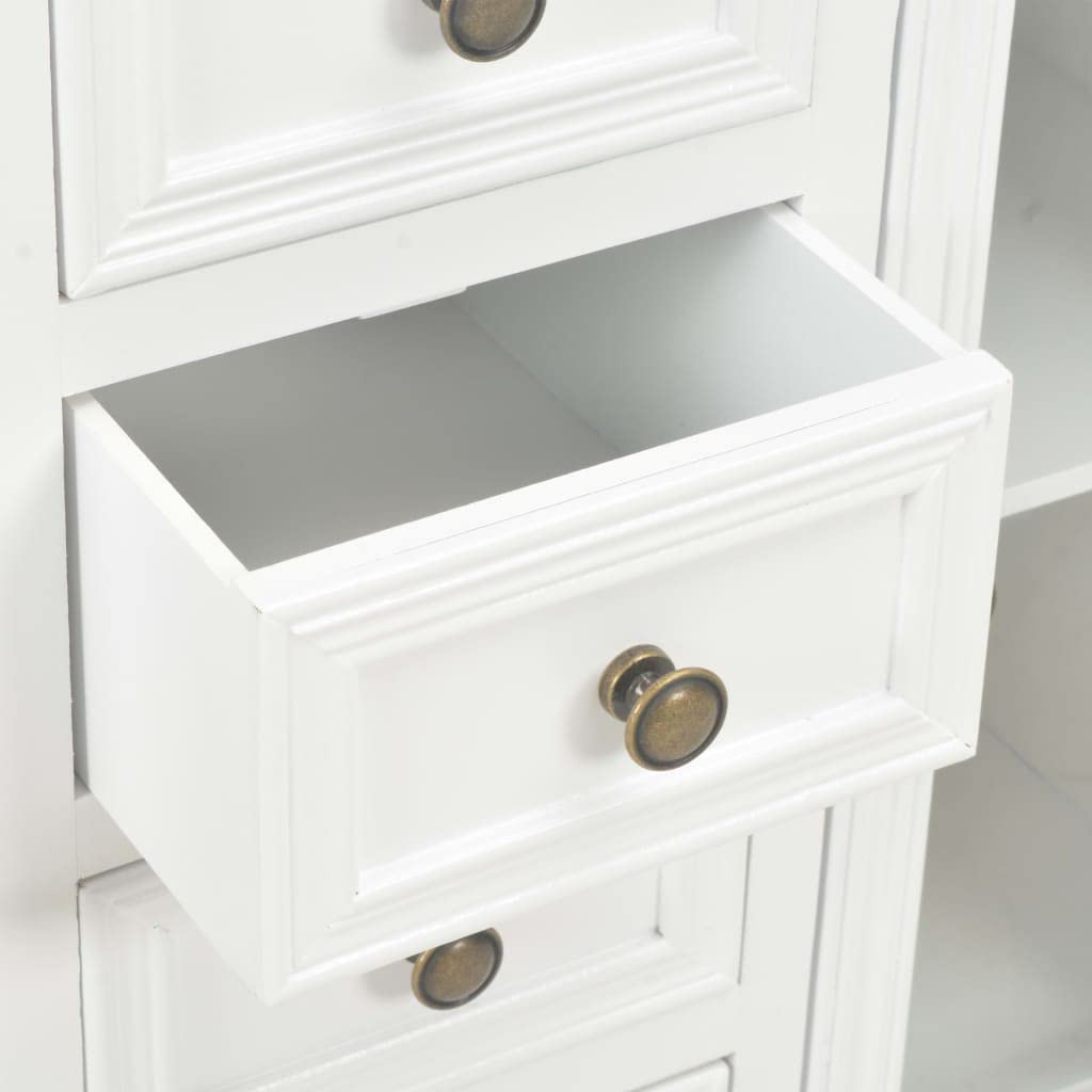 Klasyczny kredens biały, 70 x 28 x 70 cm, lite drewno sosnowe, z 4 szufladami i 2 półkami, w stylu francuskim, kredens z płyty MDF i drewna sosnowego, do salonu, sypialni