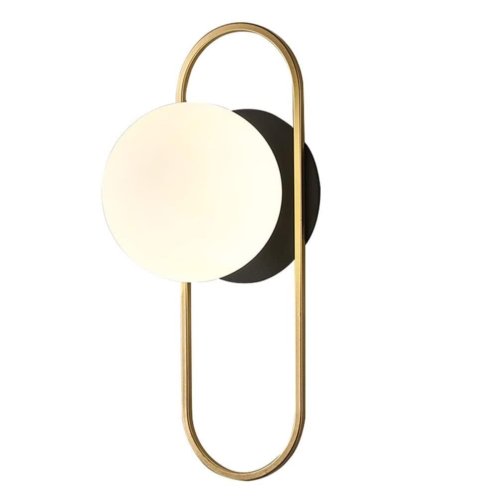HUAYUSEDF Mid Century Modern Metal Wall Lamp - Milky Glass Sconce for Bedroom, Living Room, Study, Corridor, Entryway & Restaurant Stylish Indoor Lighting Fixture (A)(A)