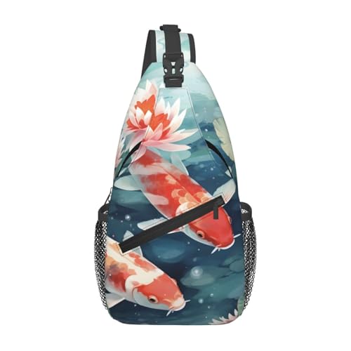 Bolso tipo sling con patrón de carpa para mujer y hombre miniatura 1