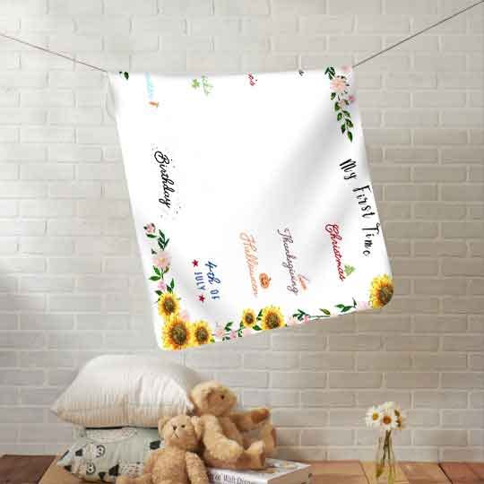 Baby Monthly Milestone Blanket for 1 to 12 Months Baby, Plush Holiday Sunflower Background for Baby Pictures Personalized, Includes Wreath and Frame 60"x40" BTQQLY409 - Image 5
