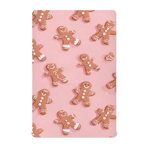 Image of Christmas Gingerbread Pinks Cute Crib Sheets Soft Breathable Fitted Baby Crib Sheets Mattress Cover for Girls Boys, 52 inch x 28 inch x 9 inch