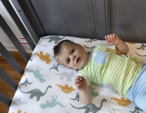 Image of Standard Microfiber Fitted Crib Sheets for Baby Girl, Baby Boy, and Neutral, 2 Pack Crib Sheets Crib Essentials for Baby 28x52 Crib Sheets (Dinos & Camo)