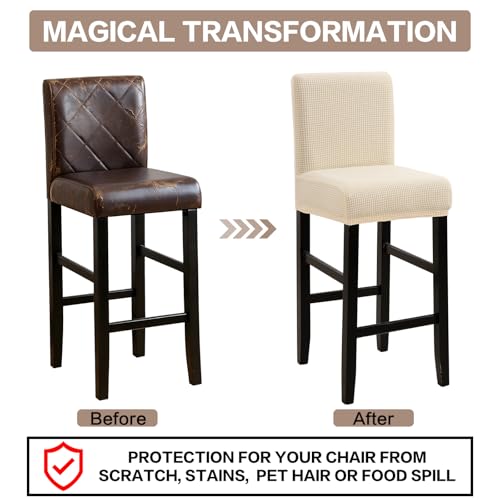 Image of YISUN Waterproof Bar Stool Covers, Stretch Barstool Slipcovers with Backs, Removable Washable Pub Tall Chair Slipcover, Counter Chair Seat Protector Cover, Jacquard Beige 2 Pack