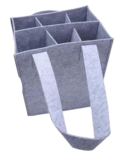 Bolsa de vino de fieltro con 6 compartimentos y asas en color gris claro (Pack de 2)