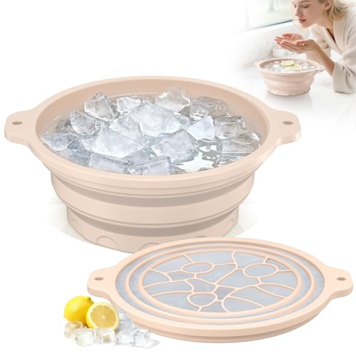 Face Bowl for Ice with Built-in Ice Tray – Collapsible Silicone Facial Ice Bath Bowl for Cold Plunge Therapy, Skin Tightening & Acne Relief – Portable Spa Tool for Home & Travel (White)