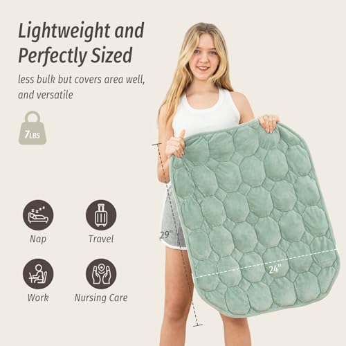Image of Wemore Weighted Lap Blanket 7lbs for Adults, 24x29 inches Weighted Blanket for Travel, All-Season Weighted Lap Pad, Machine Washable, Grey-Green