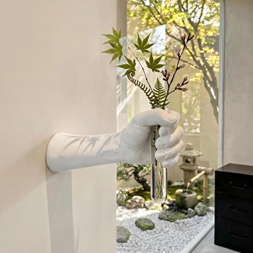 Wall Mounted Hand Vase with Glass Tube, Modern Resin Hand