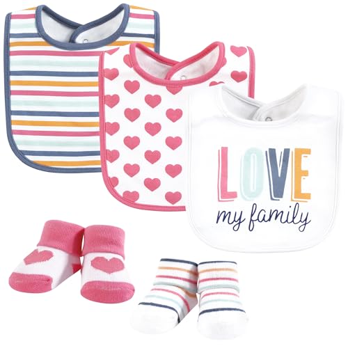 Image of Hudson Baby Infant Girl Cotton Bib and Sock Set, Love Family, One Size