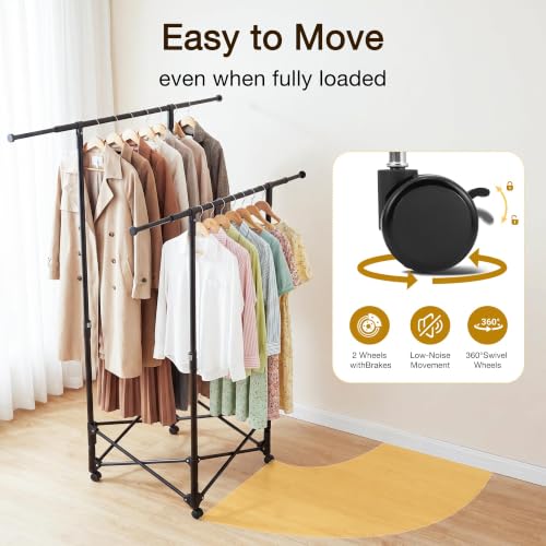 SINKONG No-assembly Clothes Rack,Double Rod 59-Inch Rolling clothing rack by SINKONG - Used condition - Image 6