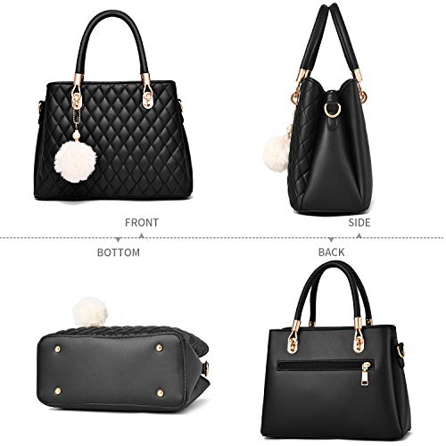 Womens Leather Handbag Purses Top Handle Quilted Shoulder Bag Totes Satchel For Ladies With Pompon #TOP1