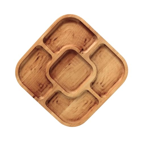 4BIG.fun Bandeja de Madera Natural 28 x 28 cm Con 5 Compartimentos, Plato para Servir Aperitivos y Queso, Tabla para Carne