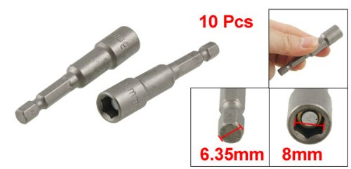 Sourcingmap 8mm Socket 1/4-inch Hex Shank 65mm Length Magnetic Nut Drivers Adapter Drill Bits 10pcs, Gray - Image 2