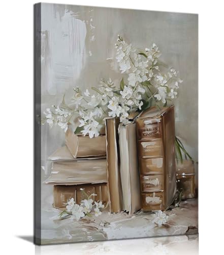 ZYGARTEQ Vintage Flower Books Canvas Wall Art Spring Floral Prints