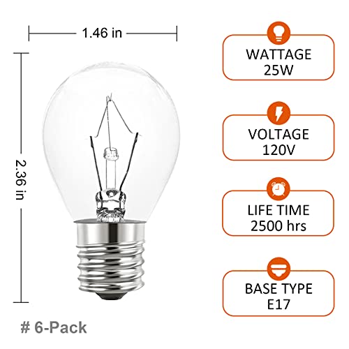Visther 25 Watt Lava Lamp Bulb S11 E17 Base, 120 Volt Original Replacement Bulbs For 14.5-Inch Lava Lamp, Dimmable Clear 6-Pack #TOP1