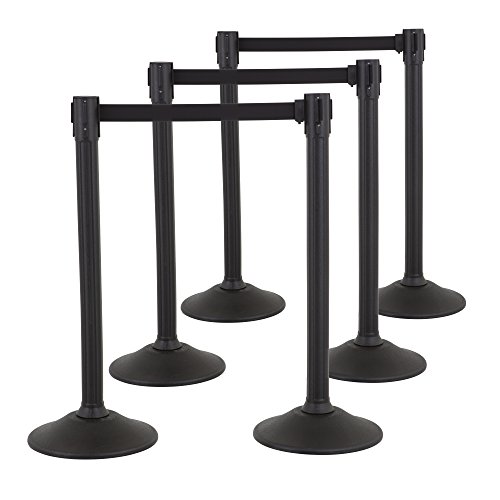 US Weight Sentry Stanchion Crowd Control Barrier - 6.5 Foot Retractable Black Belt - 6PK - Easy-Connect Assembly Requires No Tools - Made in the USA