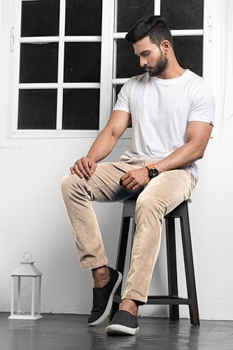 Image of BELANO Men Slim Fit Corduroy Cotton Stretch Chinos