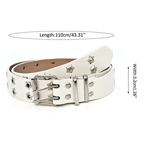 Hellorso Men Leather Belt Reversible Women Solid Retro Fashion Wide Waist Double Breasted Eyelet Cool (Black, One Size) #TOP3