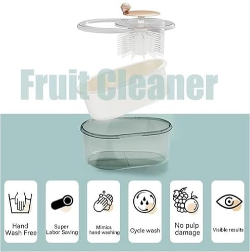 2025 New Fruit Cleaner Spinner, Fruit and Vegetable Washing Machine Large Multifunctional Fruit And Vegetable Cleaner With Colander And Bowl, Manual Fruit Washer Spinner With Brush For Kitchen (Cream)