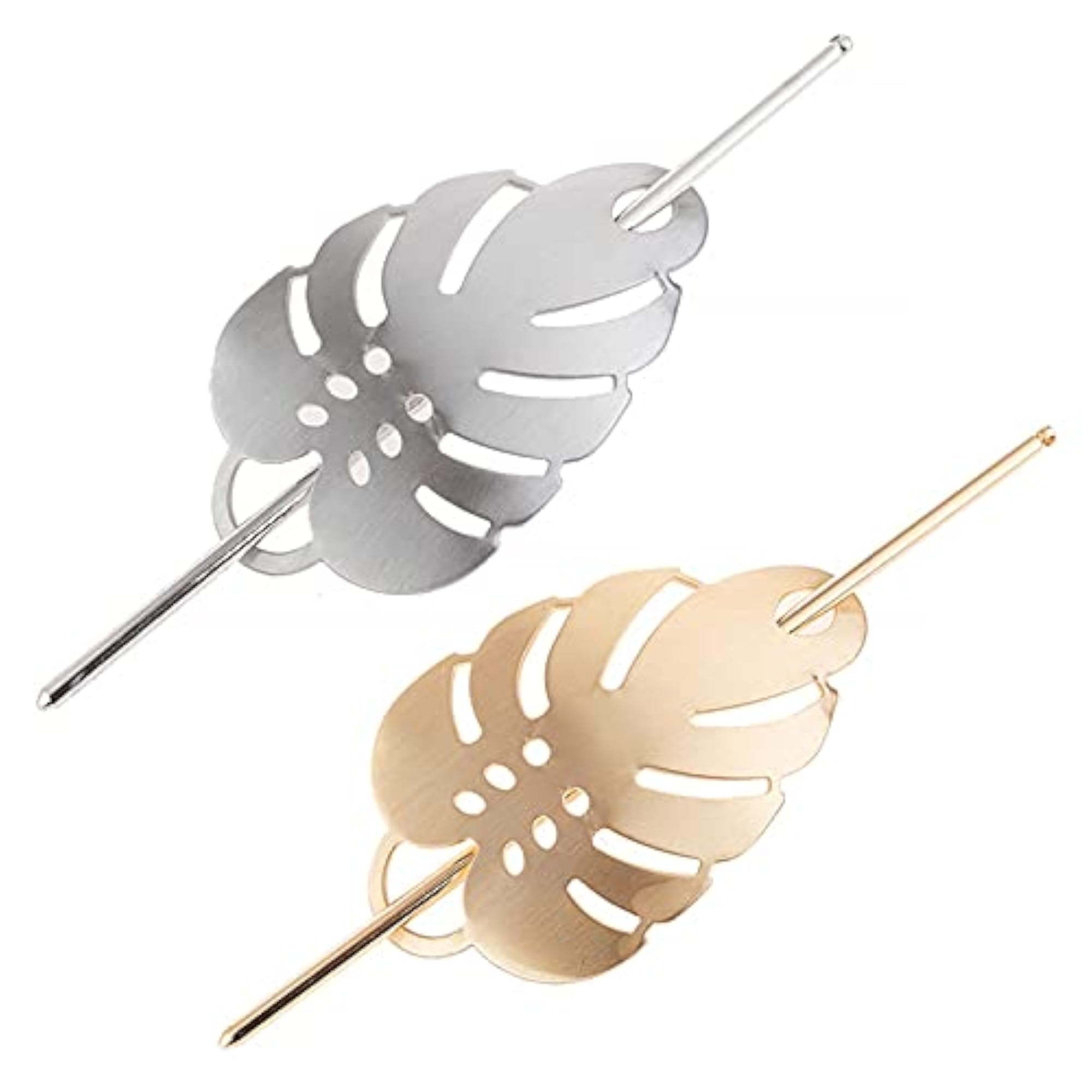 2 Sets Elegant Leaf Hollow Alloy Hair Slide Pins