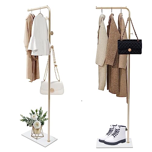 kunghei 67in-Boutique Retail Display Clothing Garment Rack with Storage Base and Hooks, Heavy Duty Freestanding Coat Rack Hanging Clothes, Bags, Hat and Shoes for Entryway Bedroom Clothing Stores