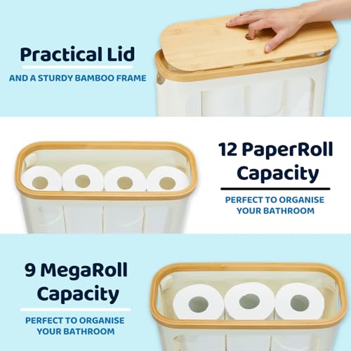 ROSOS Toilet Paper Storage with Lid, Large Toilet Paper Holder for up to 12 Rolls, Free Standing Bathroom Storage Organizer with Lid, Beige — view 2