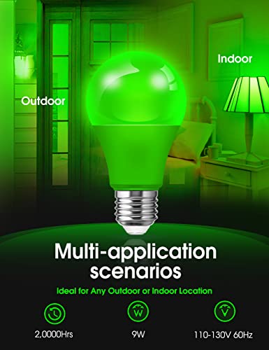 Image of L LOHAS LED Green LED Light Bulbs, A19 9W (60W Equivalent) Christmas Green Colored Light Bulb Indoor, E26 Base, Non-Dim, 4 Pack